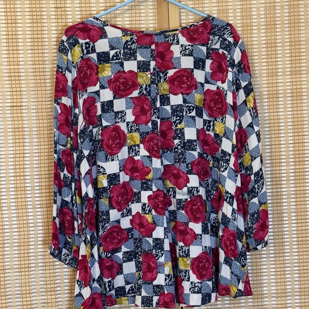 Style & Co Womens M Top Floral Ballon‎ Sleeve Whimsical Boho Lagenlook Artsy - Picture 3 of 7